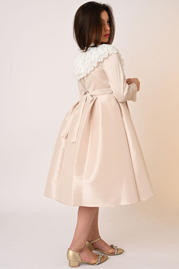 فستان بناتي سهره كم لون بيج من Biscoti بسكوتي – فساتين بناتي أنيقة وفخمة