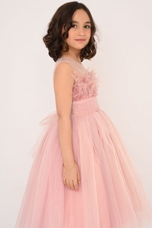 164-p فستان  سهره صيفي شبك ريش بالصدر لحمي 