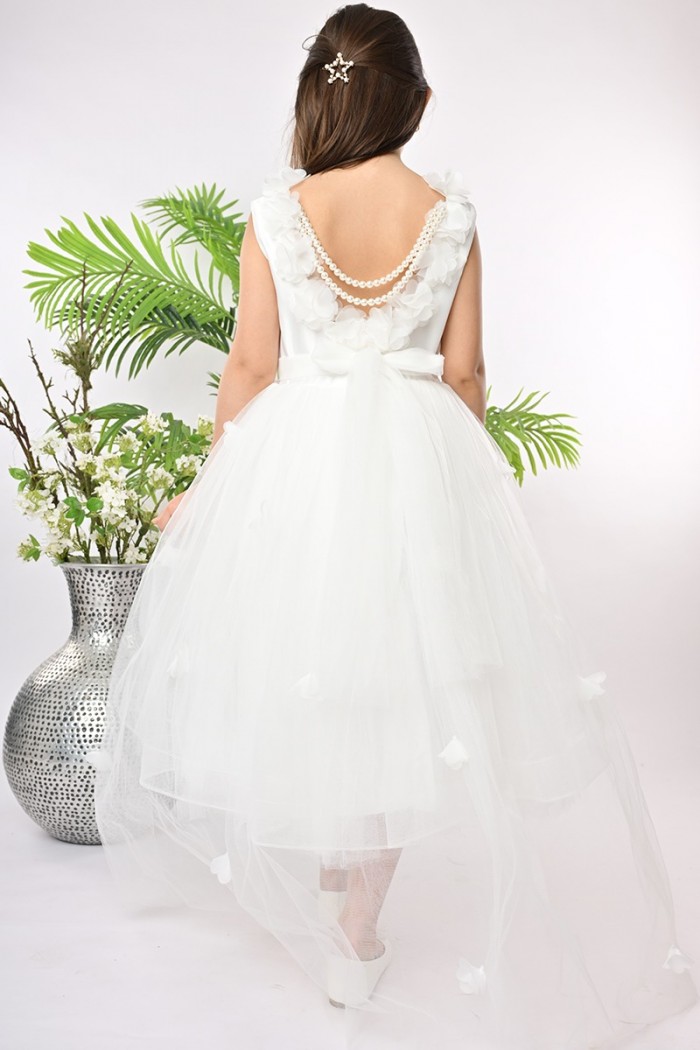 فستان بناتي سهرة ابيض مع ذيل 198-W من Biscoti بسكوتي – فساتين بناتي أنيقة وفخمة