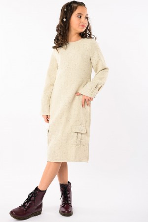 فستان بيج كلاسيكي بلمسة راقية وتفاصيل أزرار وجيوب عصرية AN23118