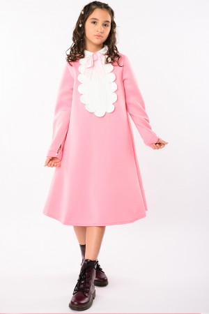 فستان وردي أنيق بياقة مزخرفة وربطة عنق AN23101