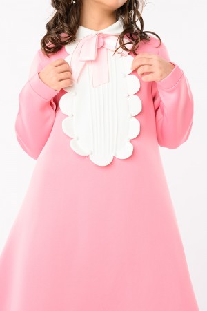 فستان وردي أنيق بياقة مزخرفة وربطة عنق AN23101