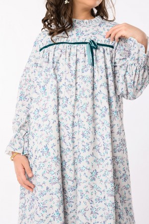 فستان بناتي مزهر بتصميم أنيق مع شريط مخملي أخضر ولمسة كلاسيكية راقية AN23102-T