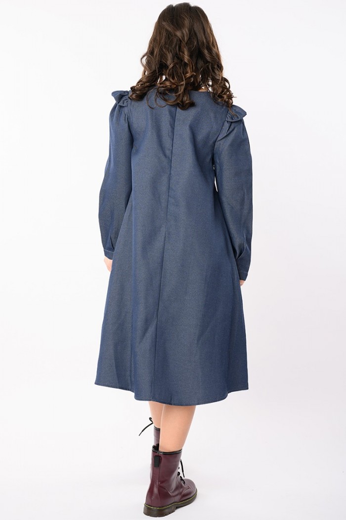 فستان دنيم بناتي بطبعة أرانب لطيفة وذيل فرو AN23119 من Biscoti بسكوتي – فساتين بناتي أنيقة وفخمة