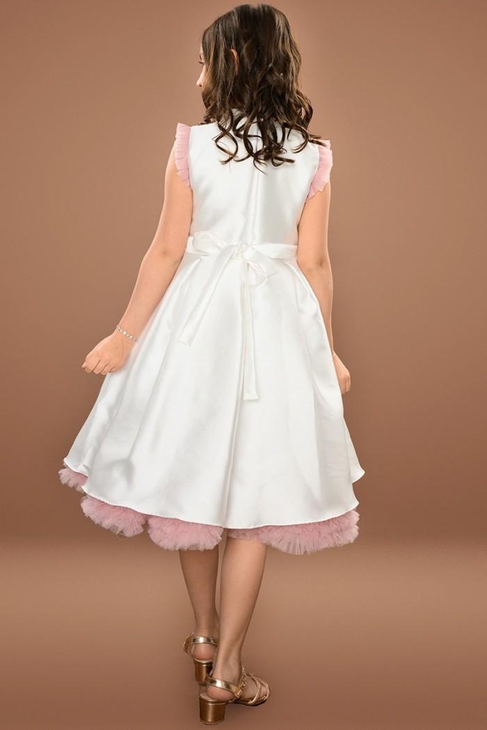 فستان بناتي سهرة ابيض بنهايات ورديه RA2438-W من Biscoti بسكوتي – فساتين بناتي أنيقة وفخمة