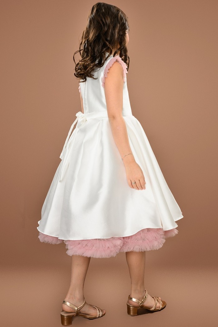 فستان بناتي سهرة ابيض بنهايات ورديه RA2438-W من Biscoti بسكوتي – فساتين بناتي أنيقة وفخمة