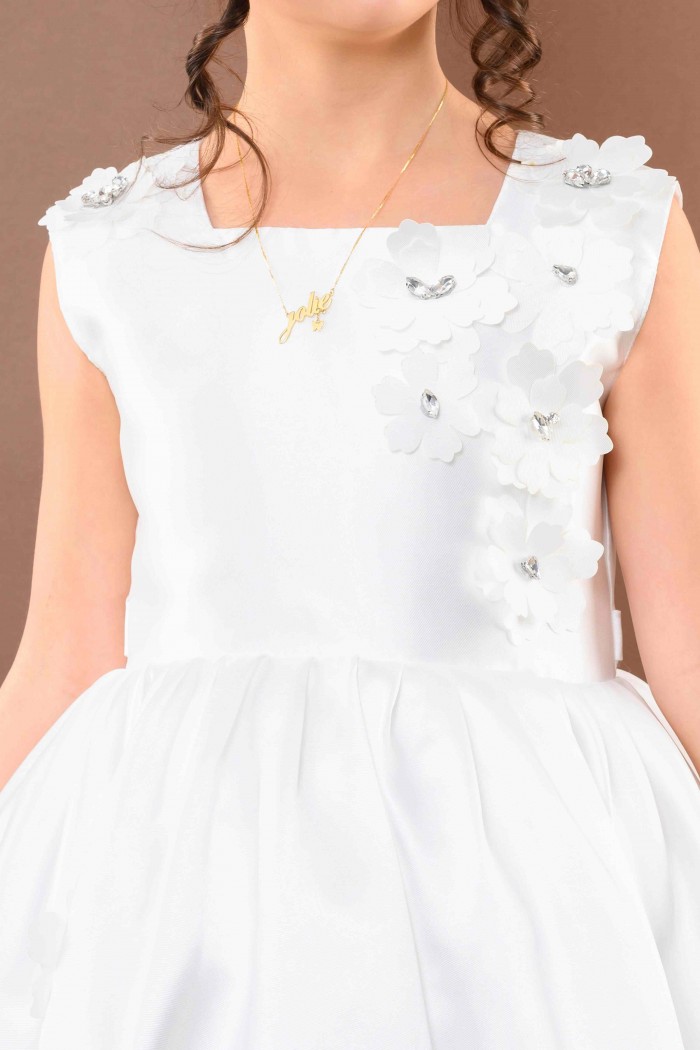 فستان بناتي سهرة ابيض مورد KM/220-W من Biscoti بسكوتي – فساتين بناتي أنيقة وفخمة