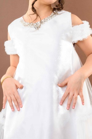 فستان بناتي سهرة ابيض  KM/208-W