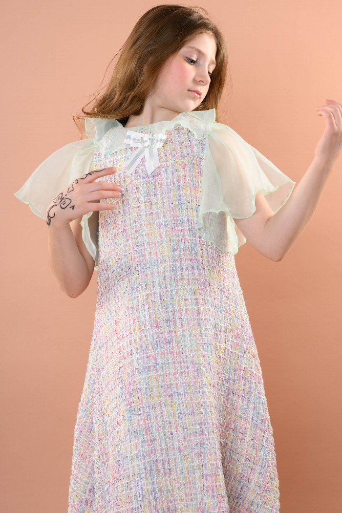 فستان تريكو لحمي بأكمام تيفاني أنيقة AN24124 من Biscoti بسكوتي – فساتين بناتي أنيقة وفخمة