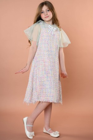 فستان تريكو لحمي بأكمام تيفاني أنيقة AN24124