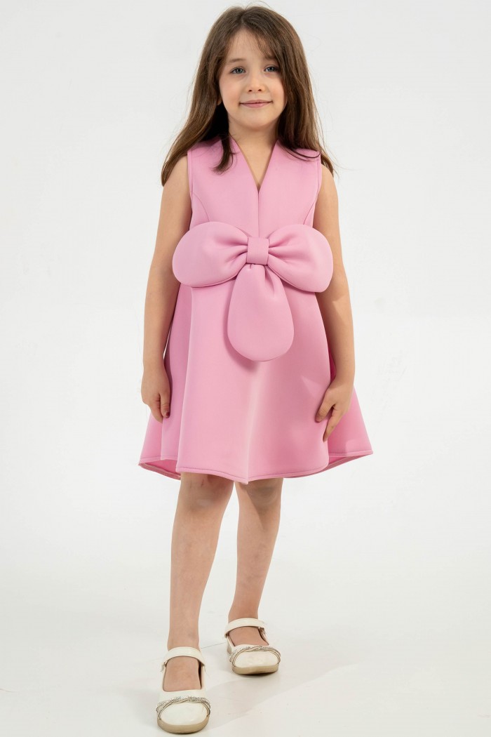 فستان وردي فخم مع تصميم أنيق ووردة بارزة في المنتصف AN24044 من Biscoti بسكوتي – فساتين بناتي أنيقة وفخمة