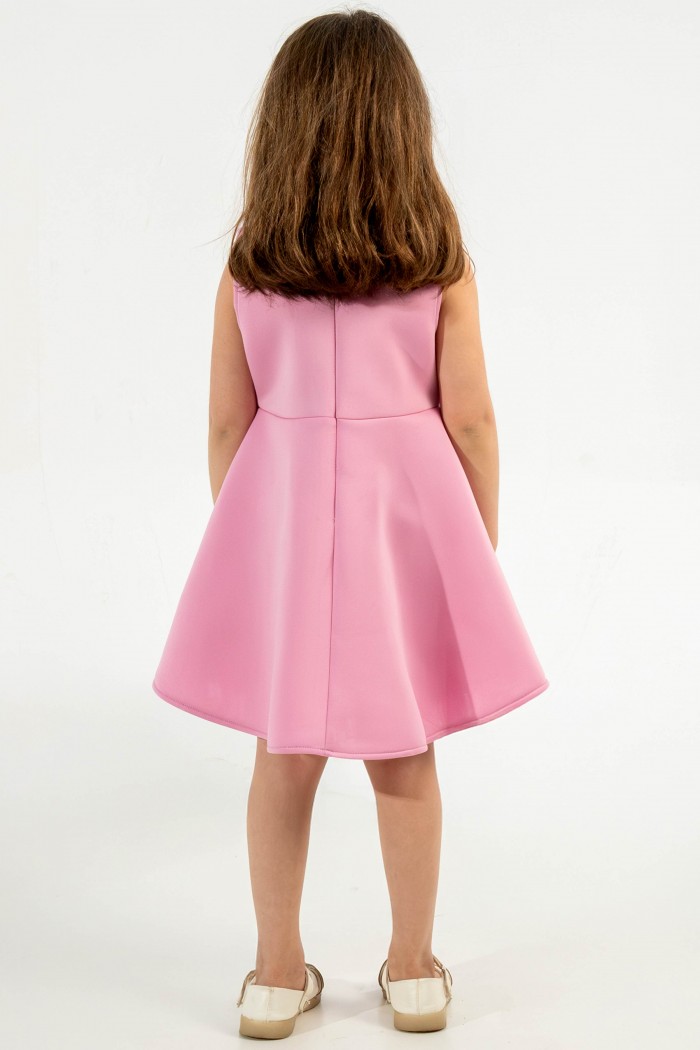 فستان وردي فخم مع تصميم أنيق ووردة بارزة في المنتصف AN24044 من Biscoti بسكوتي – فساتين بناتي أنيقة وفخمة