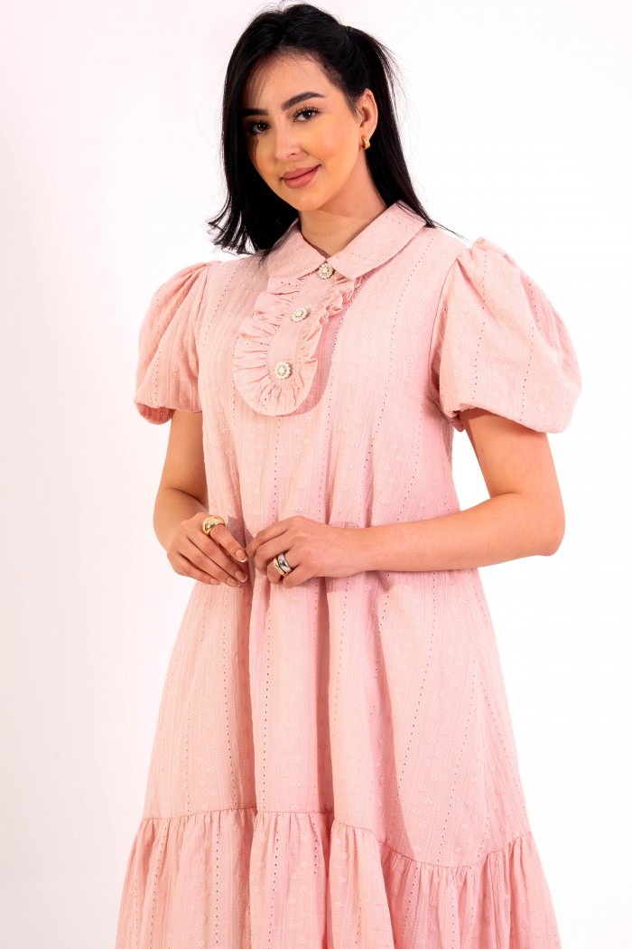 فستان لحمي فاخر بتصميم أنيق وأزرار ملكية AN24065 من Biscoti بسكوتي – فساتين بناتي أنيقة وفخمة