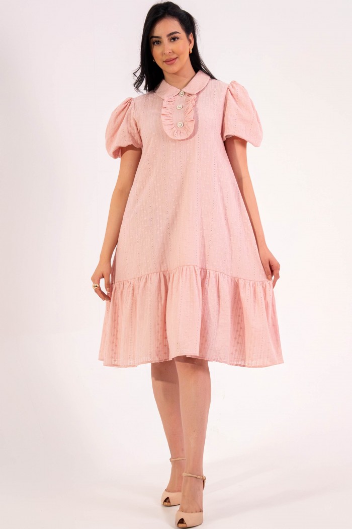 فستان لحمي فاخر بتصميم أنيق وأزرار ملكية AN24065 من Biscoti بسكوتي – فساتين بناتي أنيقة وفخمة