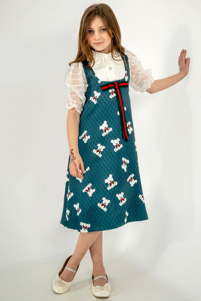 فستان تركواز مزين بدباديب أنيقة AN24022 من Biscoti بسكوتي – فساتين بناتي أنيقة وفخمة