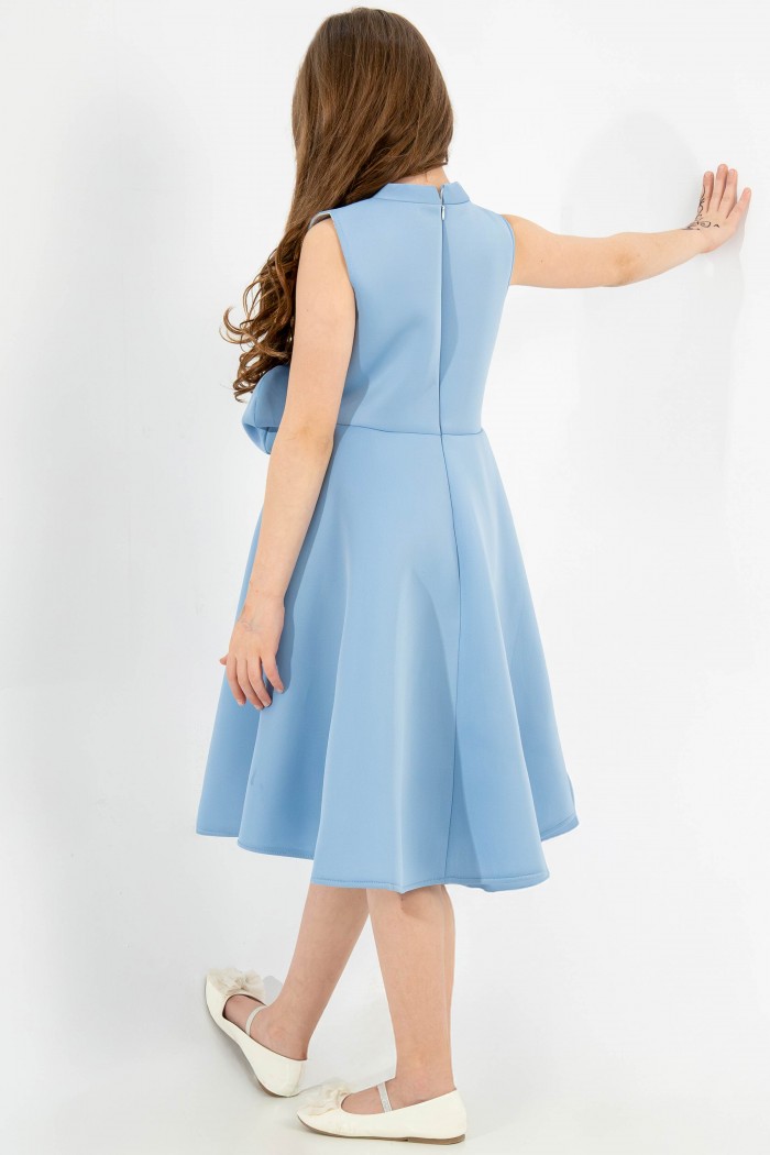 فستان سماوي فخم مع تصميم أنيق ووردة بارزة في المنتصف AN24044 من Biscoti بسكوتي – فساتين بناتي أنيقة وفخمة