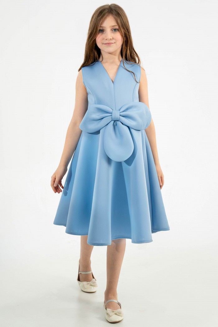 فستان سماوي فخم مع تصميم أنيق ووردة بارزة في المنتصف AN24044 من Biscoti بسكوتي – فساتين بناتي أنيقة وفخمة