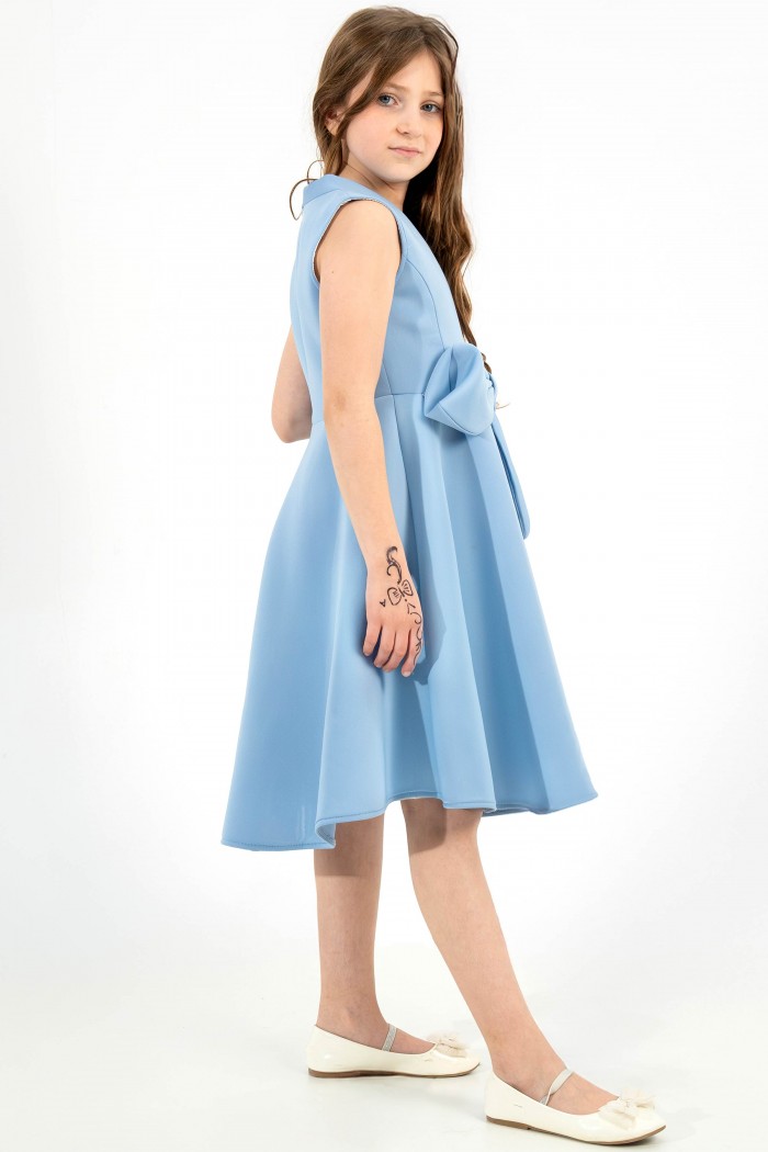 فستان سماوي فخم مع تصميم أنيق ووردة بارزة في المنتصف AN24044 من Biscoti بسكوتي – فساتين بناتي أنيقة وفخمة