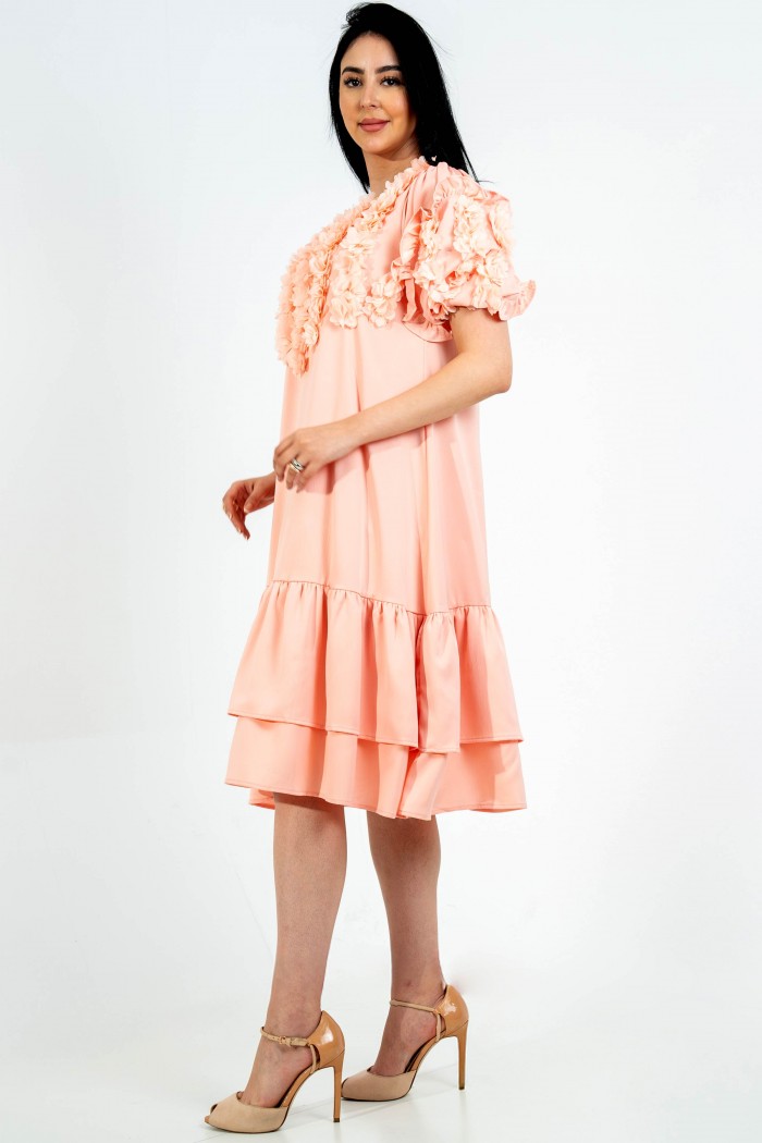 فستان لحمي ناعم مع ورود على الصدر والأكمام AN24005 من Biscoti بسكوتي – فساتين بناتي أنيقة وفخمة