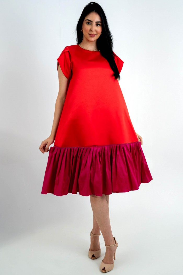 فستان أحمر مع نهايات فوشية AN24055 من Biscoti بسكوتي – فساتين بناتي أنيقة وفخمة