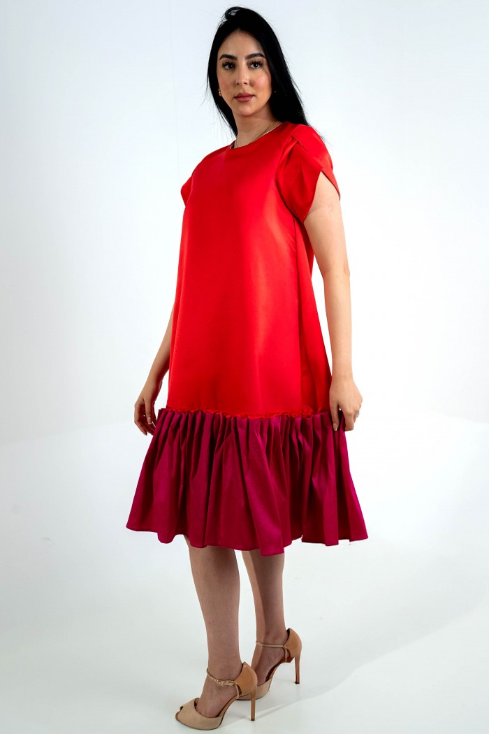 فستان أحمر مع نهايات فوشية AN24055 من Biscoti بسكوتي – فساتين بناتي أنيقة وفخمة