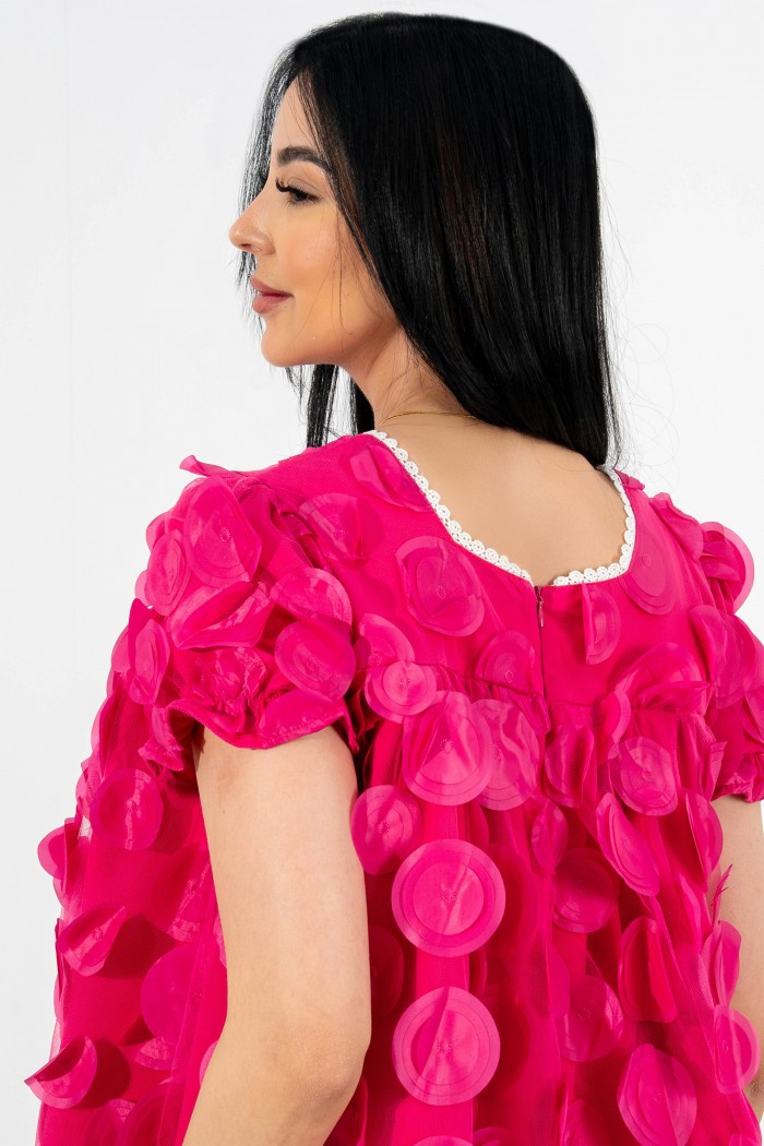 فستان فوشي ناعم من التل AN24105 من Biscoti بسكوتي – فساتين بناتي أنيقة وفخمة