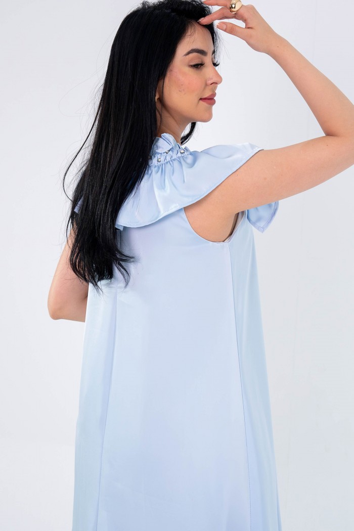 فستان سماوي ناعم مع تزيين حول العنق وكشكشة على الأكتاف AN24054 من Biscoti بسكوتي – فساتين بناتي أنيقة وفخمة