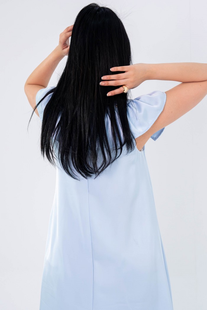 فستان سماوي ناعم مع تزيين حول العنق وكشكشة على الأكتاف AN24054 من Biscoti بسكوتي – فساتين بناتي أنيقة وفخمة