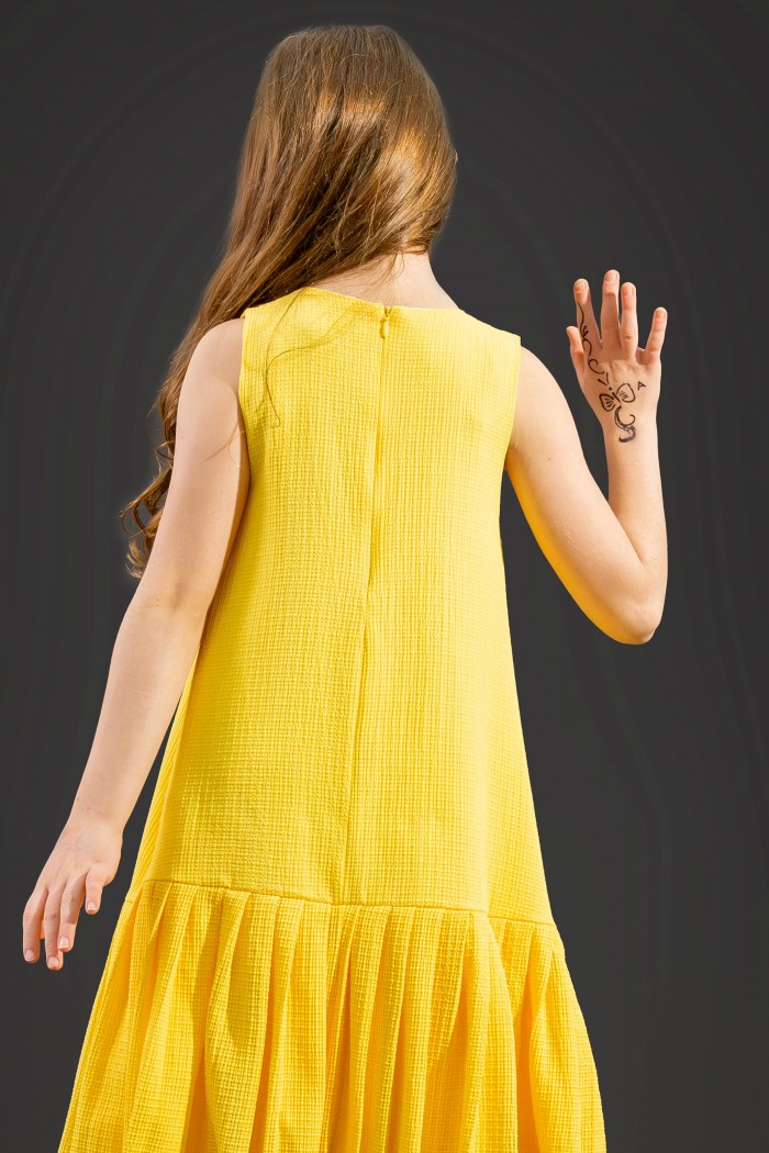 فستان أصفر ناعم مع فيونكة باللون الموف AN24076 من Biscoti بسكوتي – فساتين بناتي أنيقة وفخمة