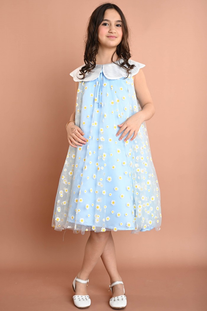 الفستان التل السماوي مع زهور عباد الشمس الصغيرة AN24210 من Biscoti بسكوتي – فساتين بناتي أنيقة وفخمة