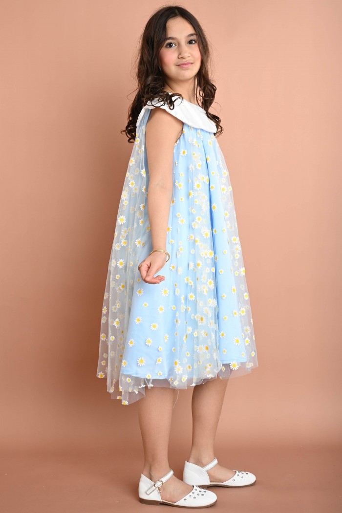 الفستان التل السماوي مع زهور عباد الشمس الصغيرة AN24210 من Biscoti بسكوتي – فساتين بناتي أنيقة وفخمة