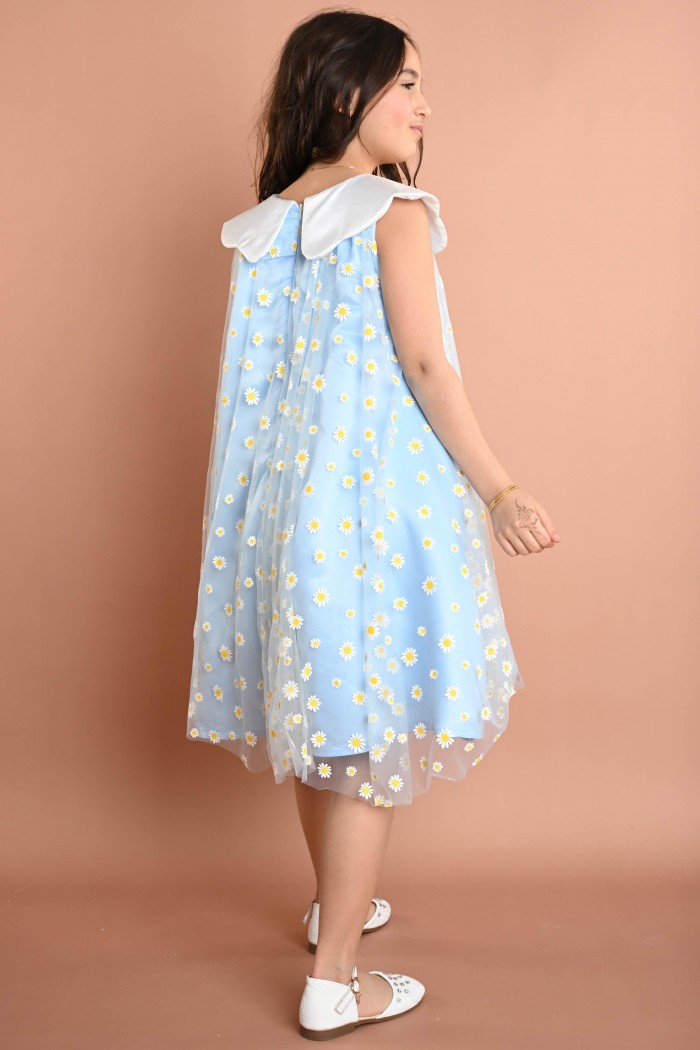 الفستان التل السماوي مع زهور عباد الشمس الصغيرة AN24210 من Biscoti بسكوتي – فساتين بناتي أنيقة وفخمة