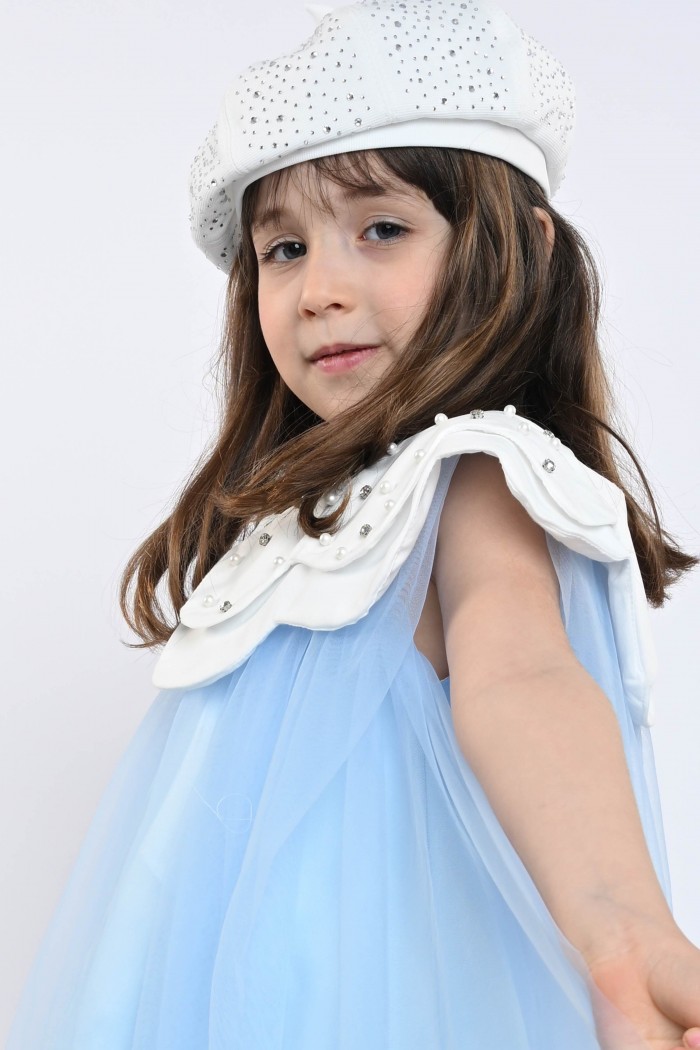 فستان تل سماوي مع قطرات المطر AN24068 من Biscoti بسكوتي – فساتين بناتي أنيقة وفخمة