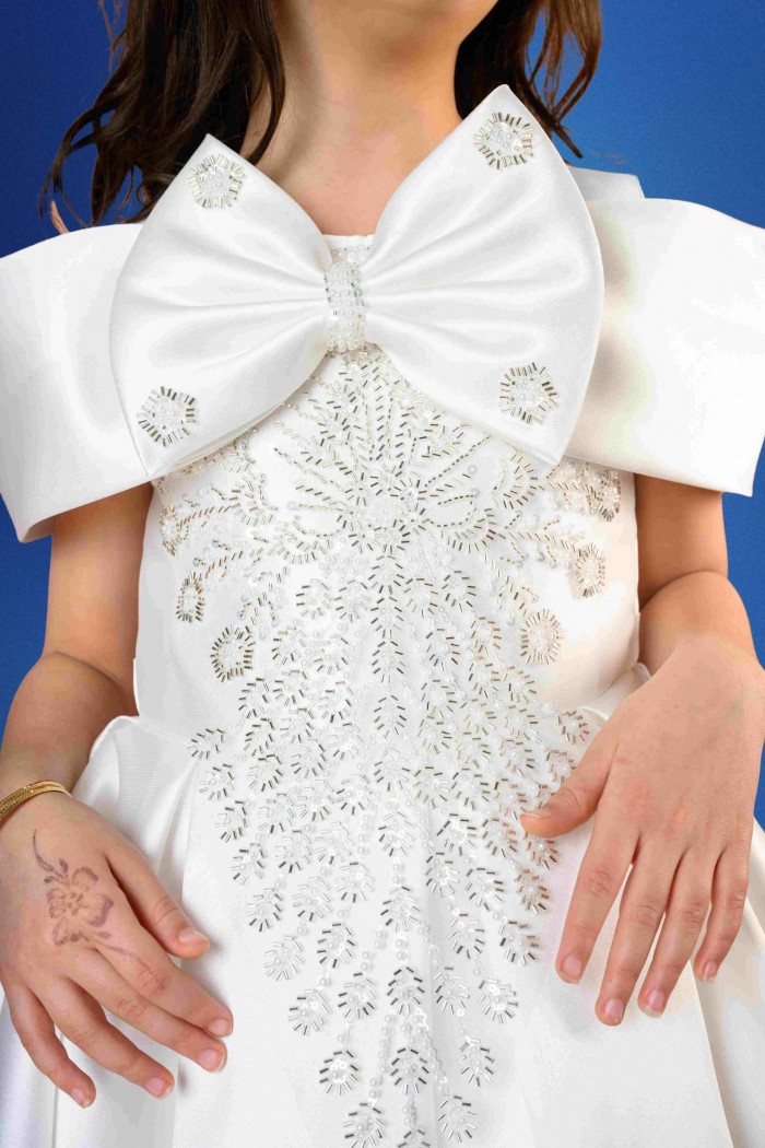فستان سهرة بناتي ابيض بتطريز فاخر RA2443-W من Biscoti بسكوتي – فساتين بناتي أنيقة وفخمة