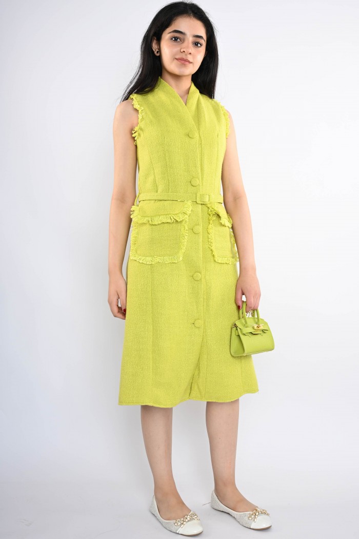 فستان كاجوال أنيق بلون الفستقي - AN24116 من Biscoti بسكوتي – فساتين بناتي أنيقة وفخمة