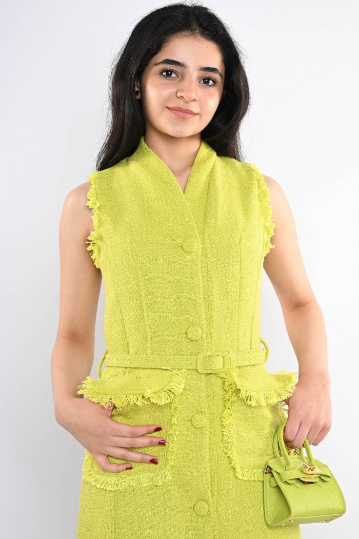 فستان كاجوال أنيق بلون الفستقي - AN24116 من Biscoti بسكوتي – فساتين بناتي أنيقة وفخمة