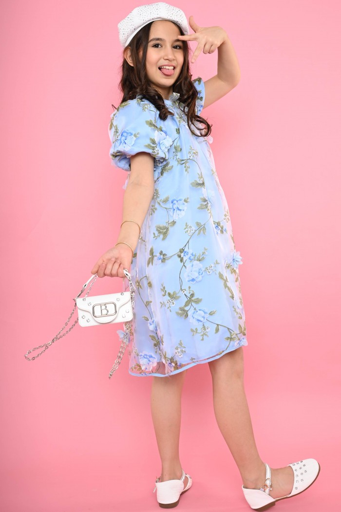 فستان مشجر سماوي أنيق - AN24009 من Biscoti بسكوتي – فساتين بناتي أنيقة وفخمة