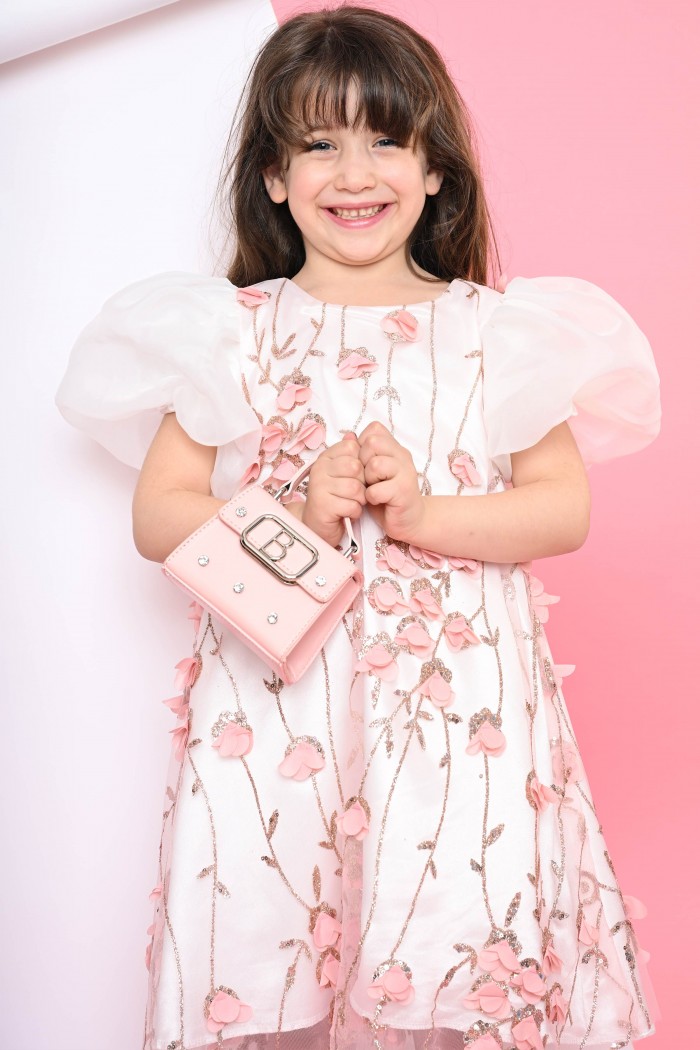 فستان معرق أبيض مع ورود أنيقة - AN24085 من Biscoti بسكوتي – فساتين بناتي أنيقة وفخمة