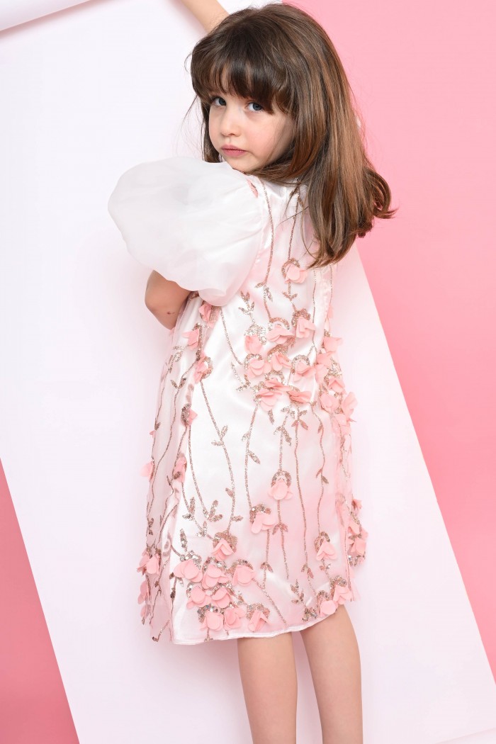 فستان معرق أبيض مع ورود أنيقة - AN24085 من Biscoti بسكوتي – فساتين بناتي أنيقة وفخمة