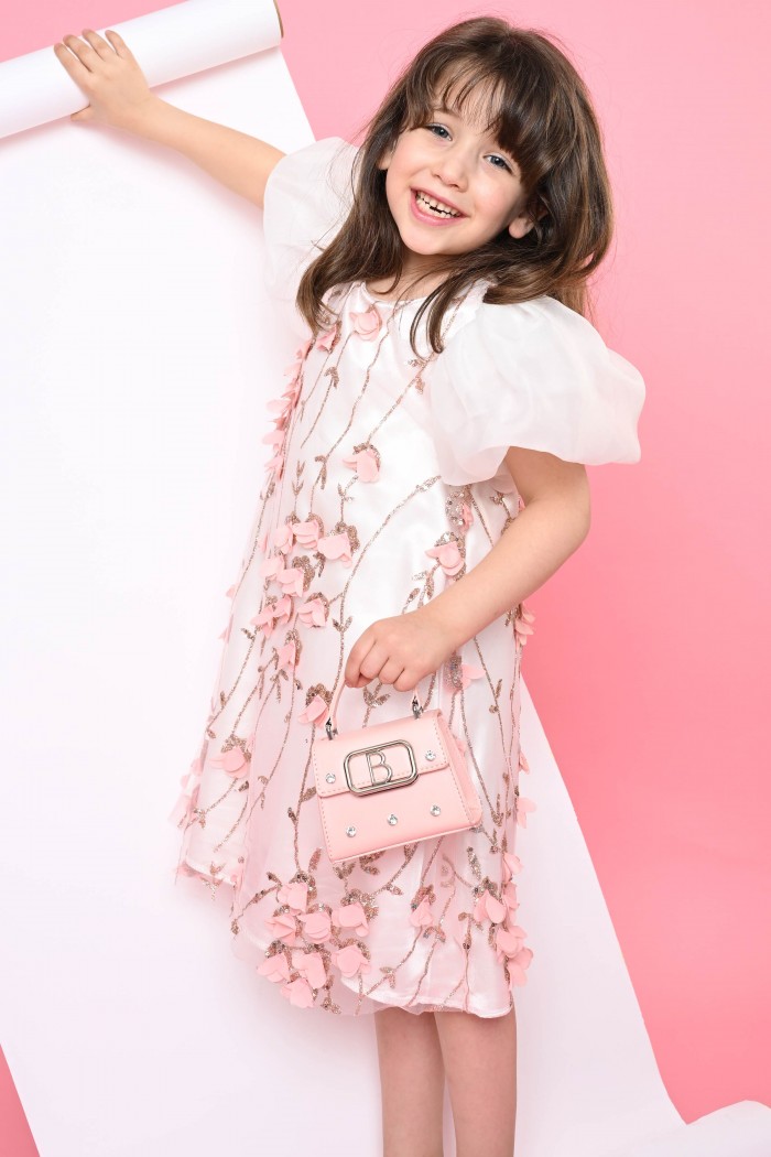 فستان معرق أبيض مع ورود أنيقة - AN24085 من Biscoti بسكوتي – فساتين بناتي أنيقة وفخمة