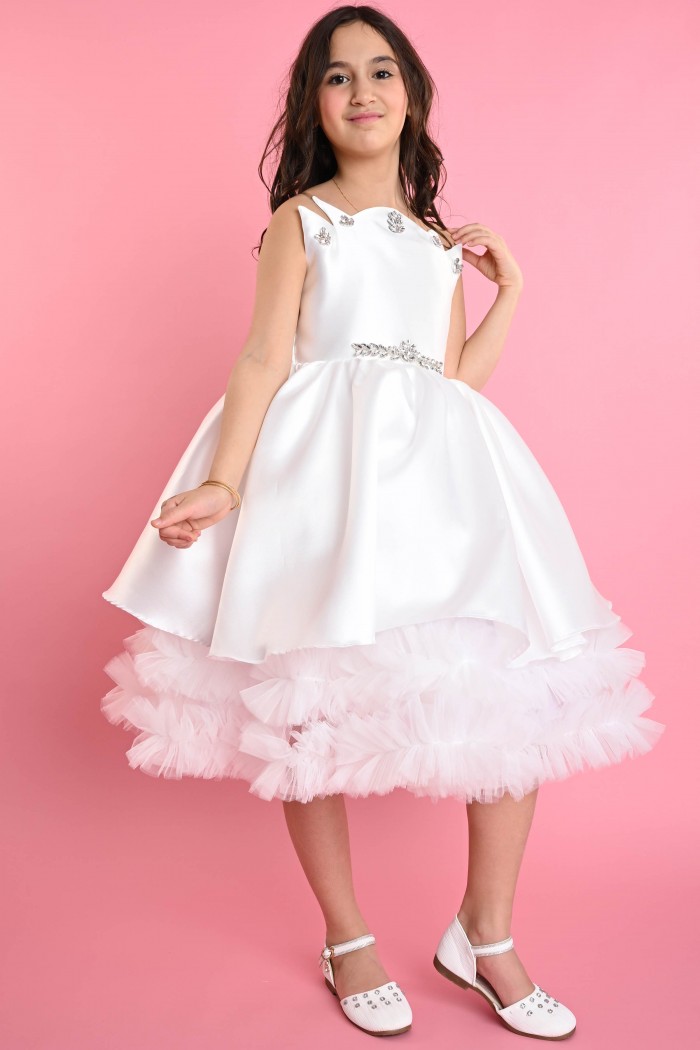 فستان سهرة أبيض بفصوص أنيقة من Biscoti بسكوتي – فساتين بناتي أنيقة وفخمة