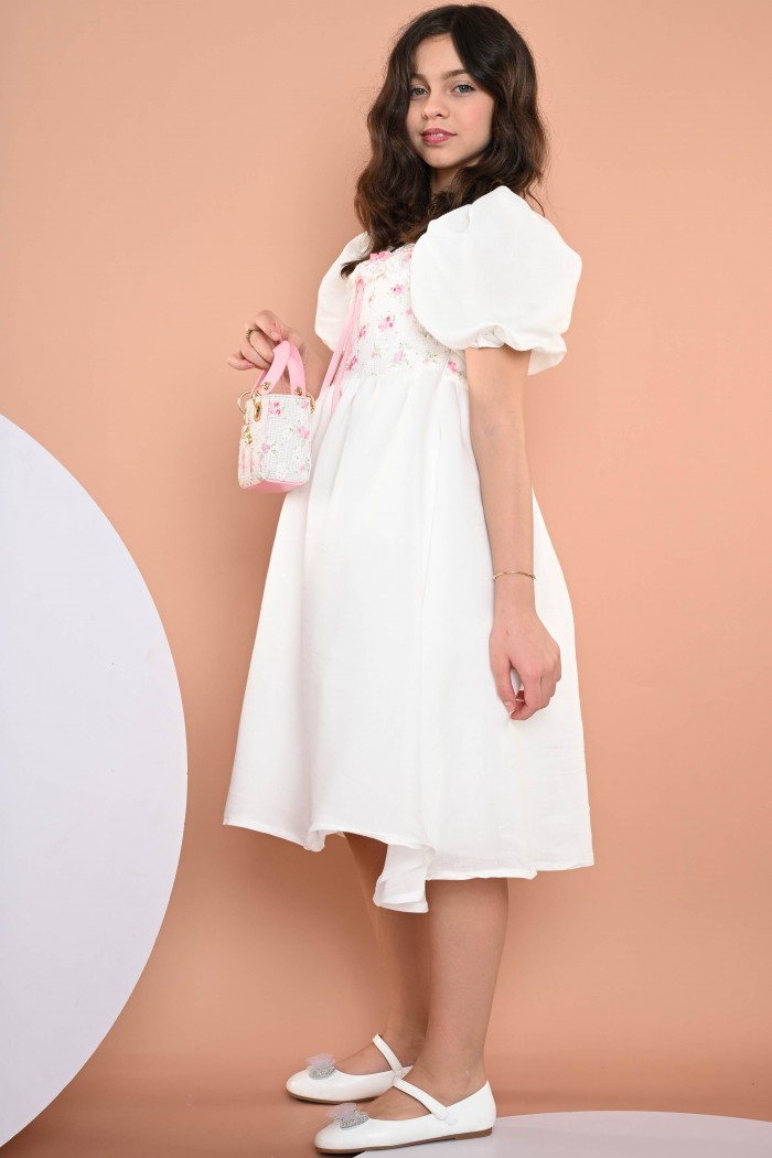 فستان أبيض بتصميم كلاسيكي - AN24097 من Biscoti بسكوتي – فساتين بناتي أنيقة وفخمة