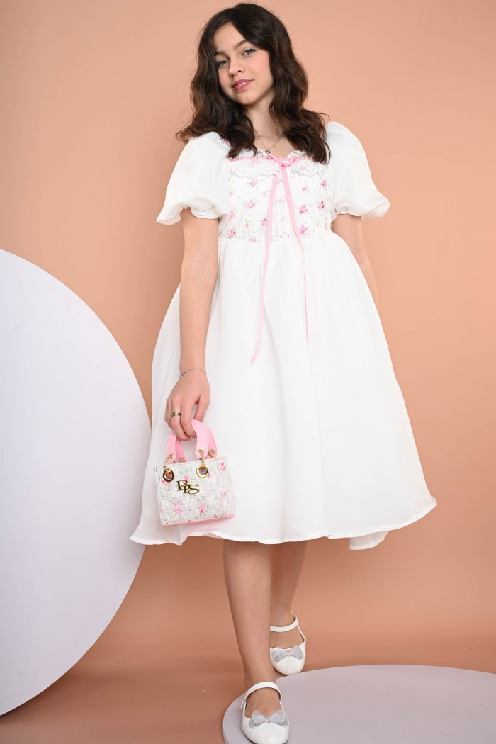 فستان أبيض بتصميم كلاسيكي - AN24097 من Biscoti بسكوتي – فساتين بناتي أنيقة وفخمة