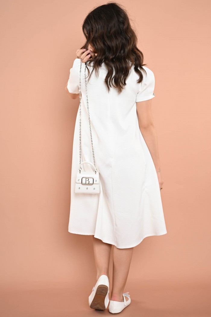 فستان أبيض مزين بفصوص جميلة من الأمام - AN24143 من Biscoti بسكوتي – فساتين بناتي أنيقة وفخمة