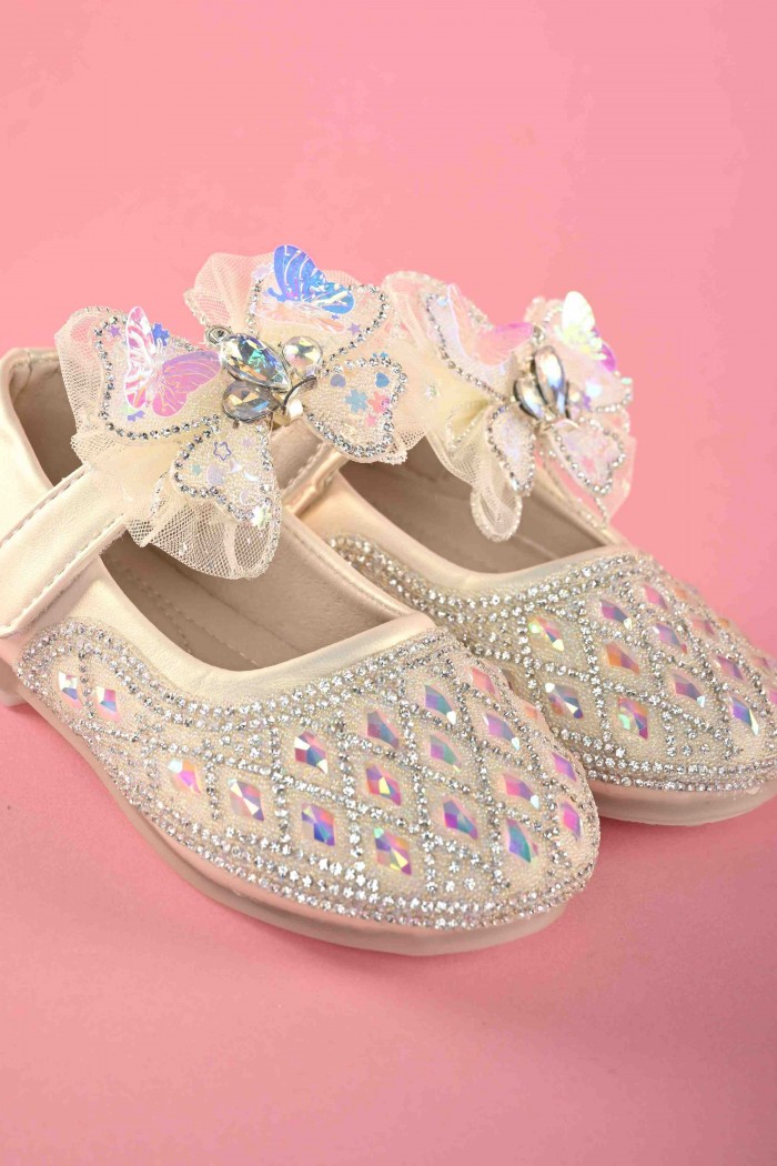 حذاء ذهبي أنيق مزخرف بفصوص  SH518C-G من Biscoti بسكوتي – فساتين بناتي أنيقة وفخمة