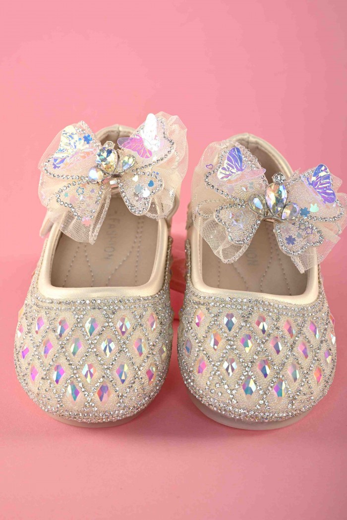 حذاء ذهبي أنيق مزخرف بفصوص  SH518C-G من Biscoti بسكوتي – فساتين بناتي أنيقة وفخمة