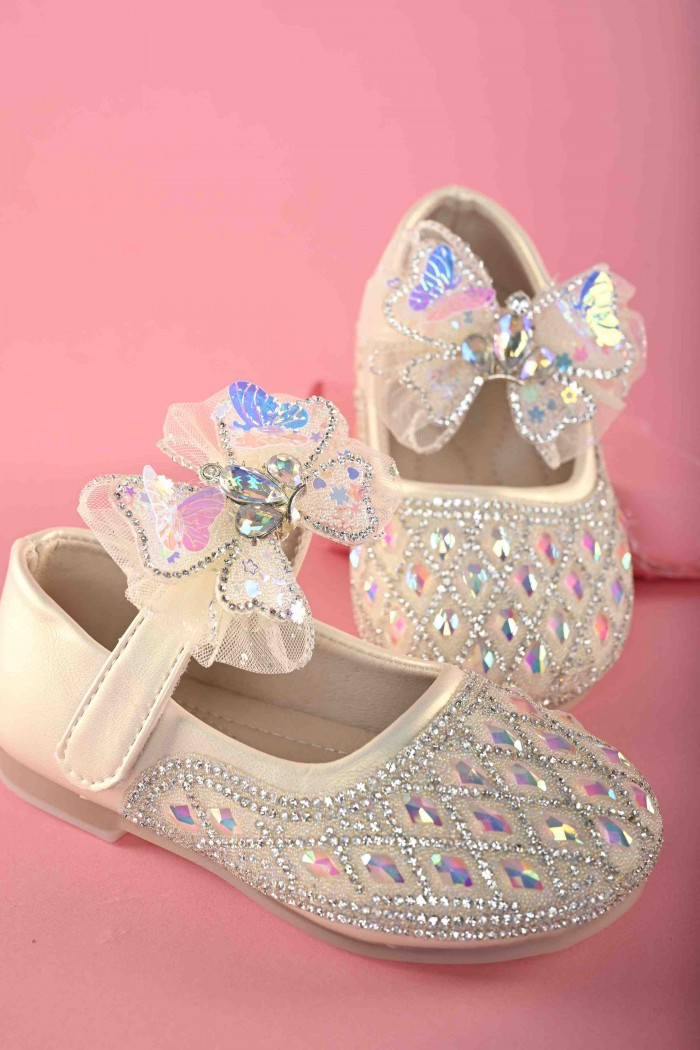 حذاء ذهبي أنيق مزخرف بفصوص  SH518C-G من Biscoti بسكوتي – فساتين بناتي أنيقة وفخمة