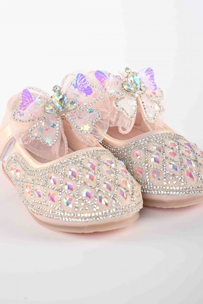 حذاء وردي أنيق مزخرف بفصوص  SH518C- P من Biscoti بسكوتي – فساتين بناتي أنيقة وفخمة