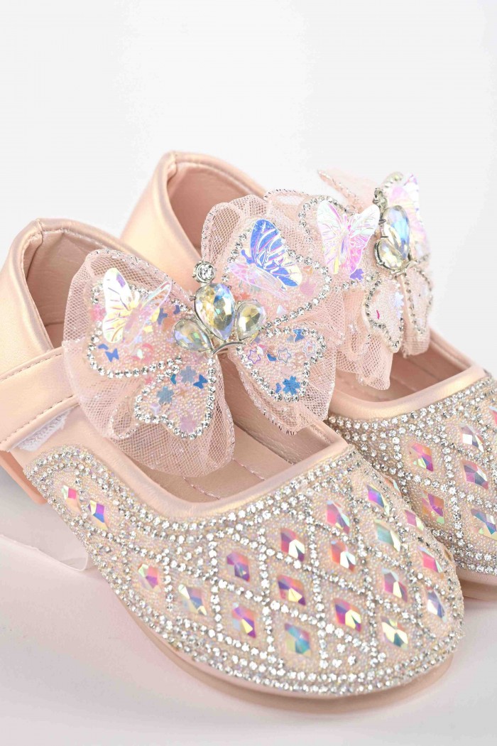 حذاء وردي أنيق مزخرف بفصوص  SH518C- P من Biscoti بسكوتي – فساتين بناتي أنيقة وفخمة