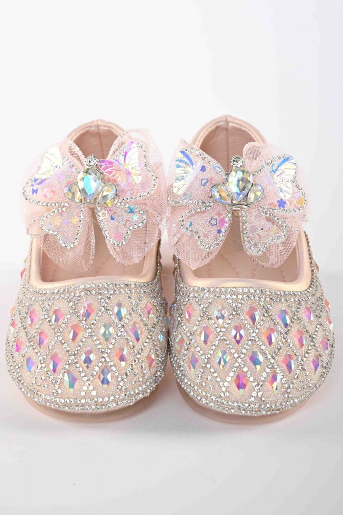 حذاء وردي أنيق مزخرف بفصوص  SH518C- P من Biscoti بسكوتي – فساتين بناتي أنيقة وفخمة